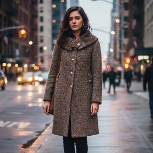 🚨Calvin Klein Brown Pea Coat with Ribbed Collar